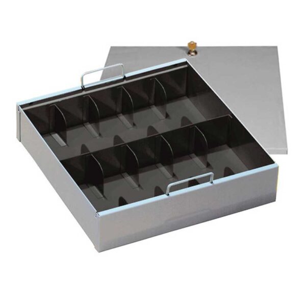 Steelmaster 15 1/16 "x 15" Bandeja gris de 10 compartimentos para billetes con tapa y cierre